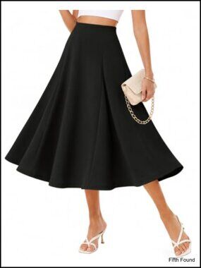 Flared High Waisted Pleated A-Line Midi Skirt for Work Office Casual